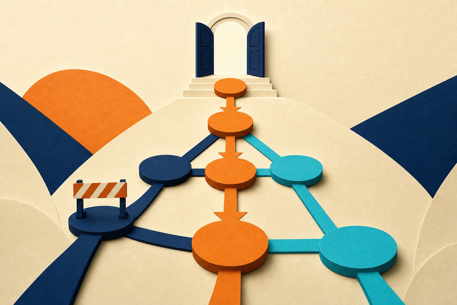 Editorial illustration of decision rights and a clear escalation path for organizational change