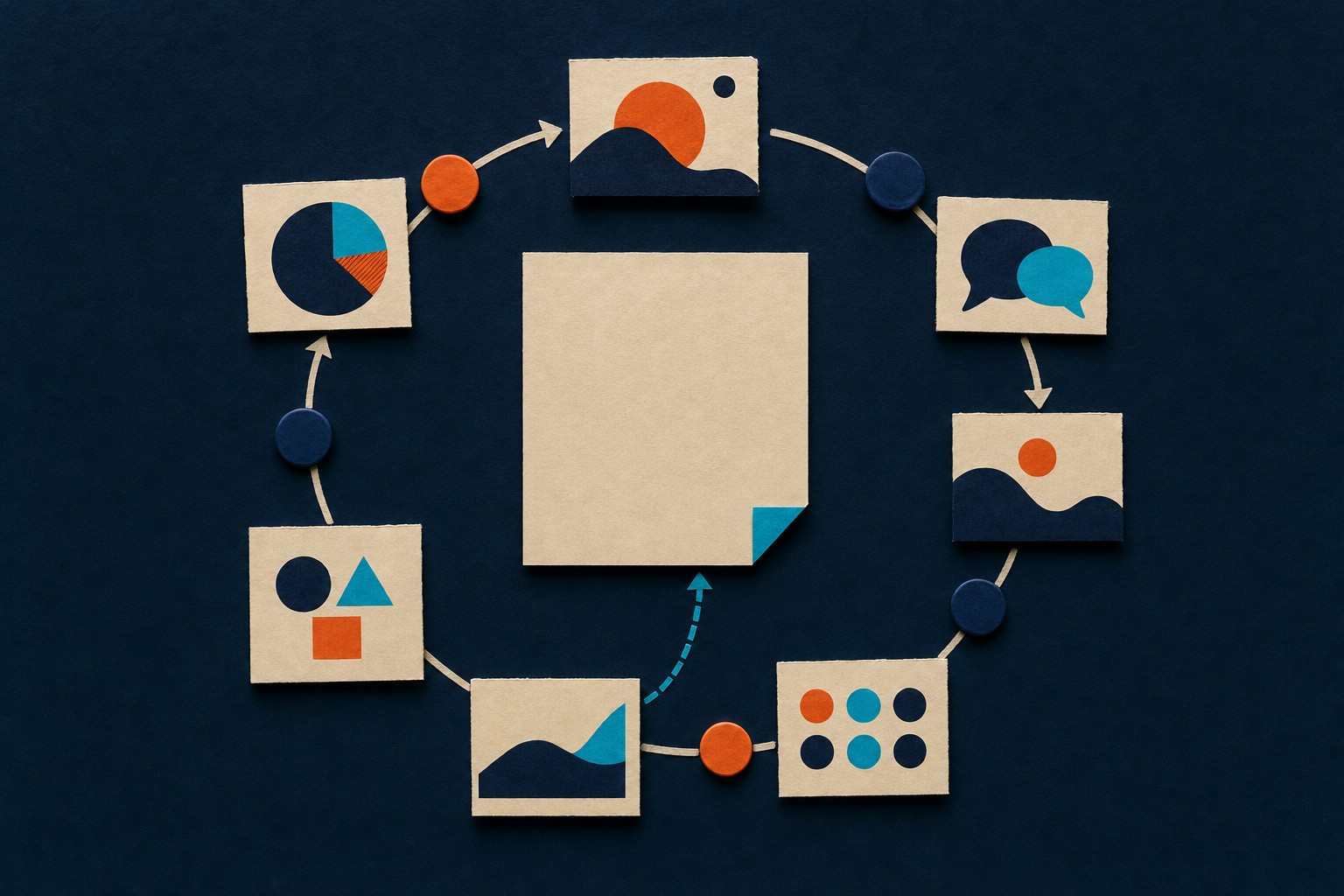 Editorial illustration of a feedback loop that helps leaders review and improve a change charter