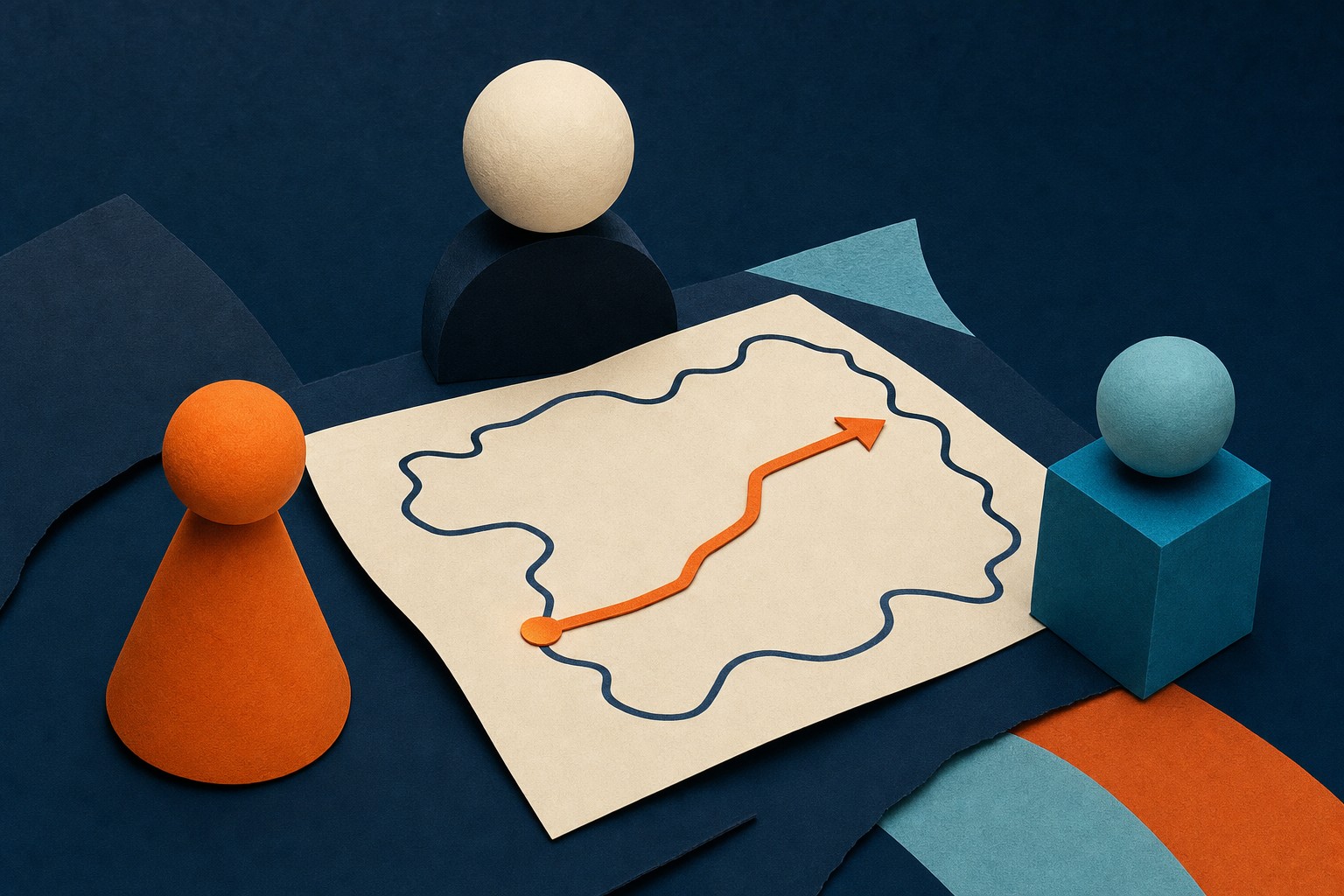Editorial illustration of leaders agreeing on the boundaries and direction of a business change