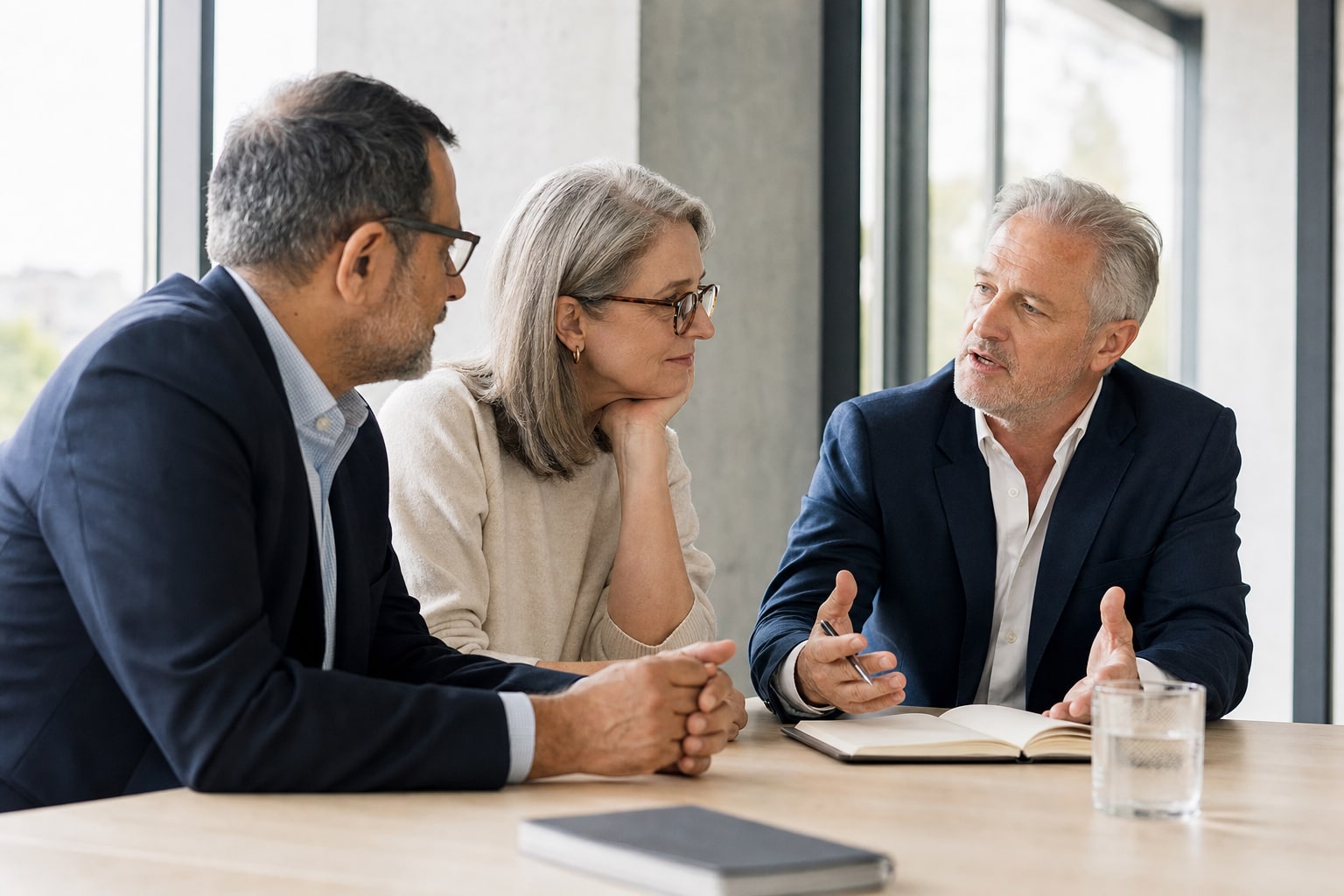 Leaders discussing practical options around a meeting table