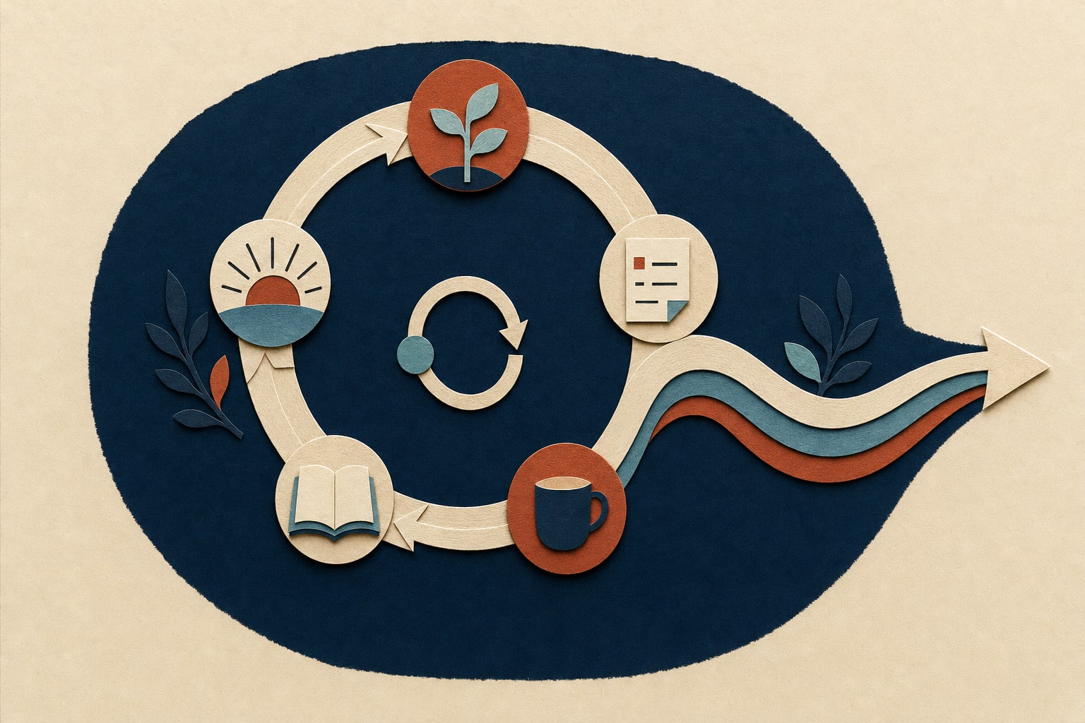 Editorial illustration of a stable feedback rhythm that reinforces a new way of working