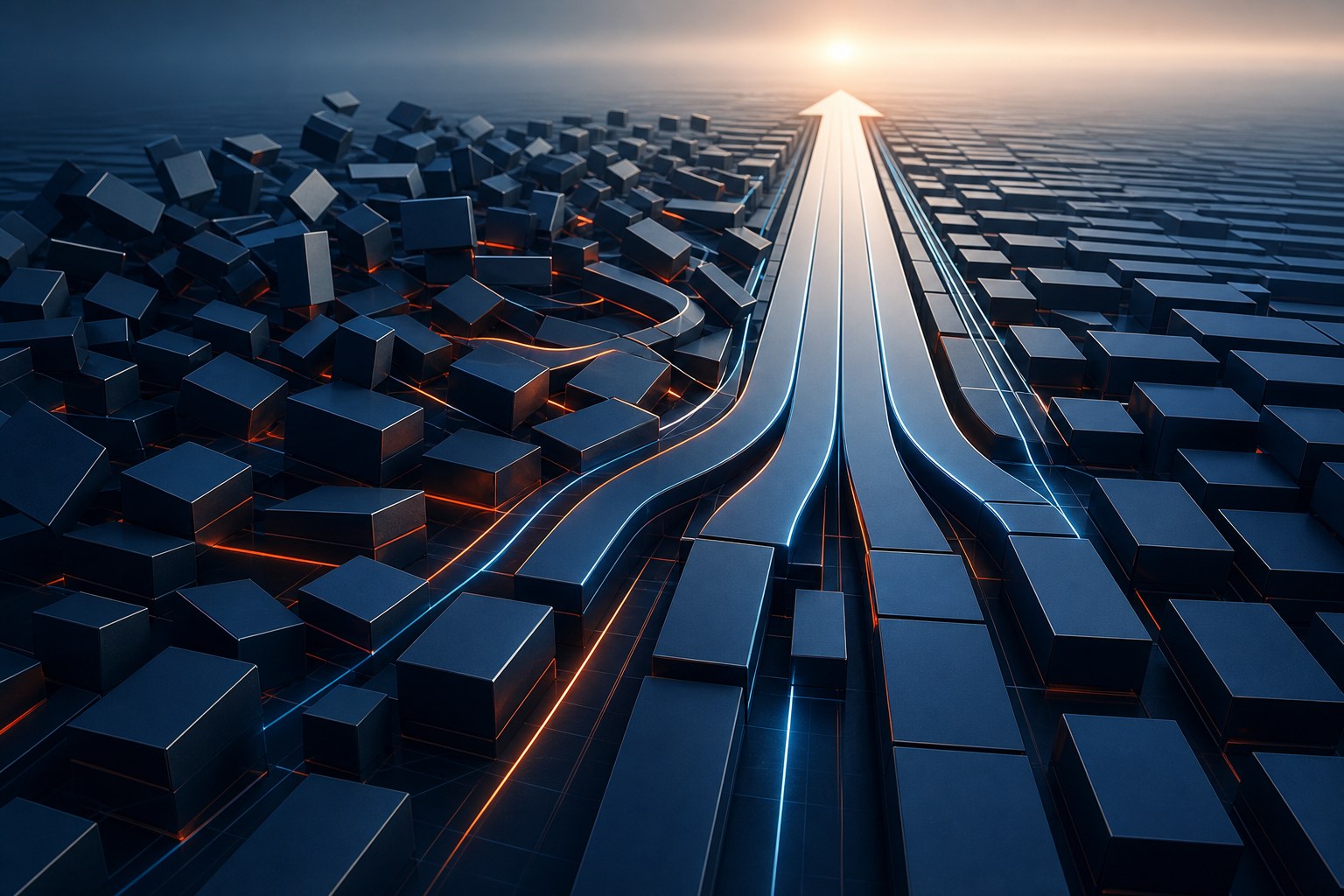 Abstract pathways converging into a clear direction