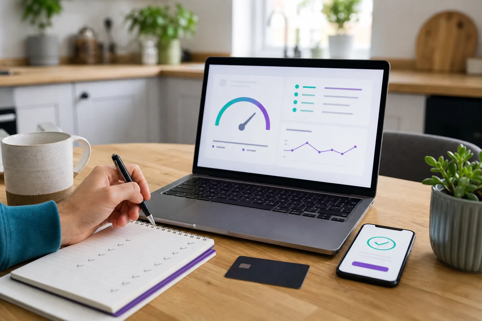 person reviewing a generic credit score on a laptop