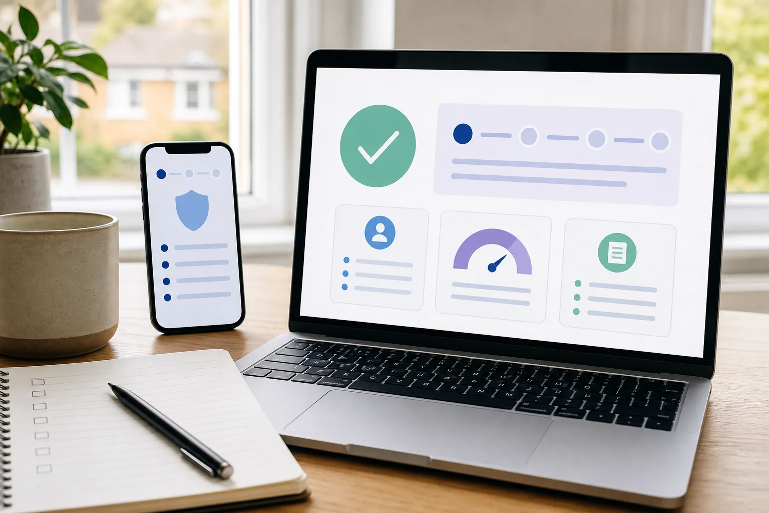 laptop and phone showing a generic eligibility check interface