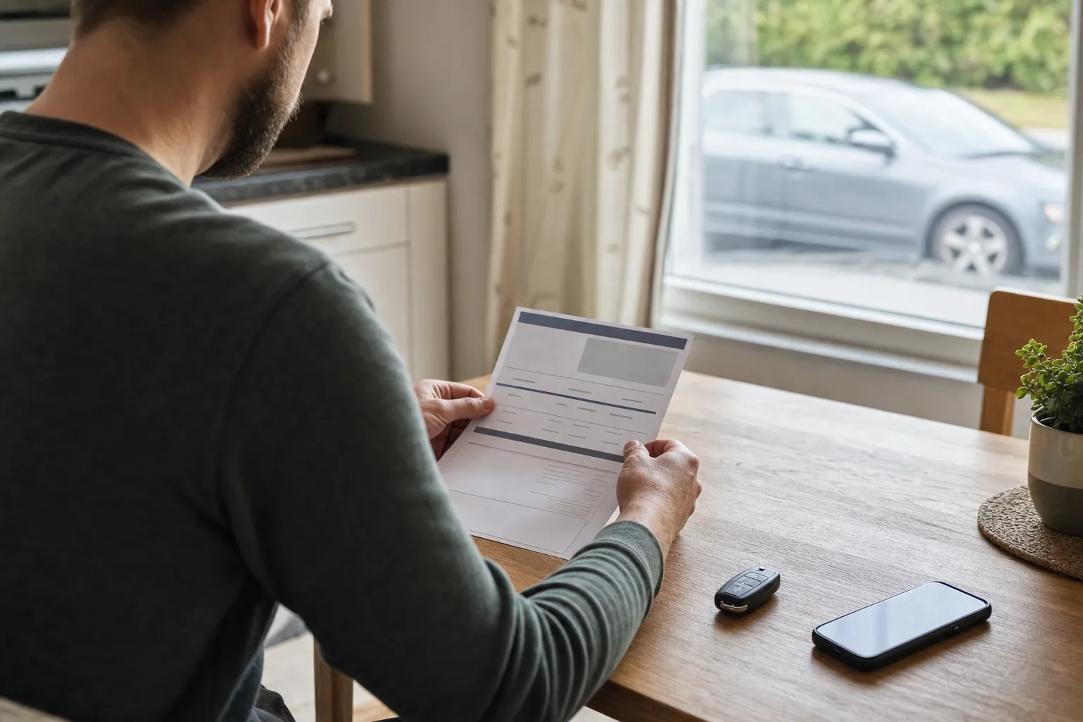 Car buyer reviewing a vehicle offer before a negotiation