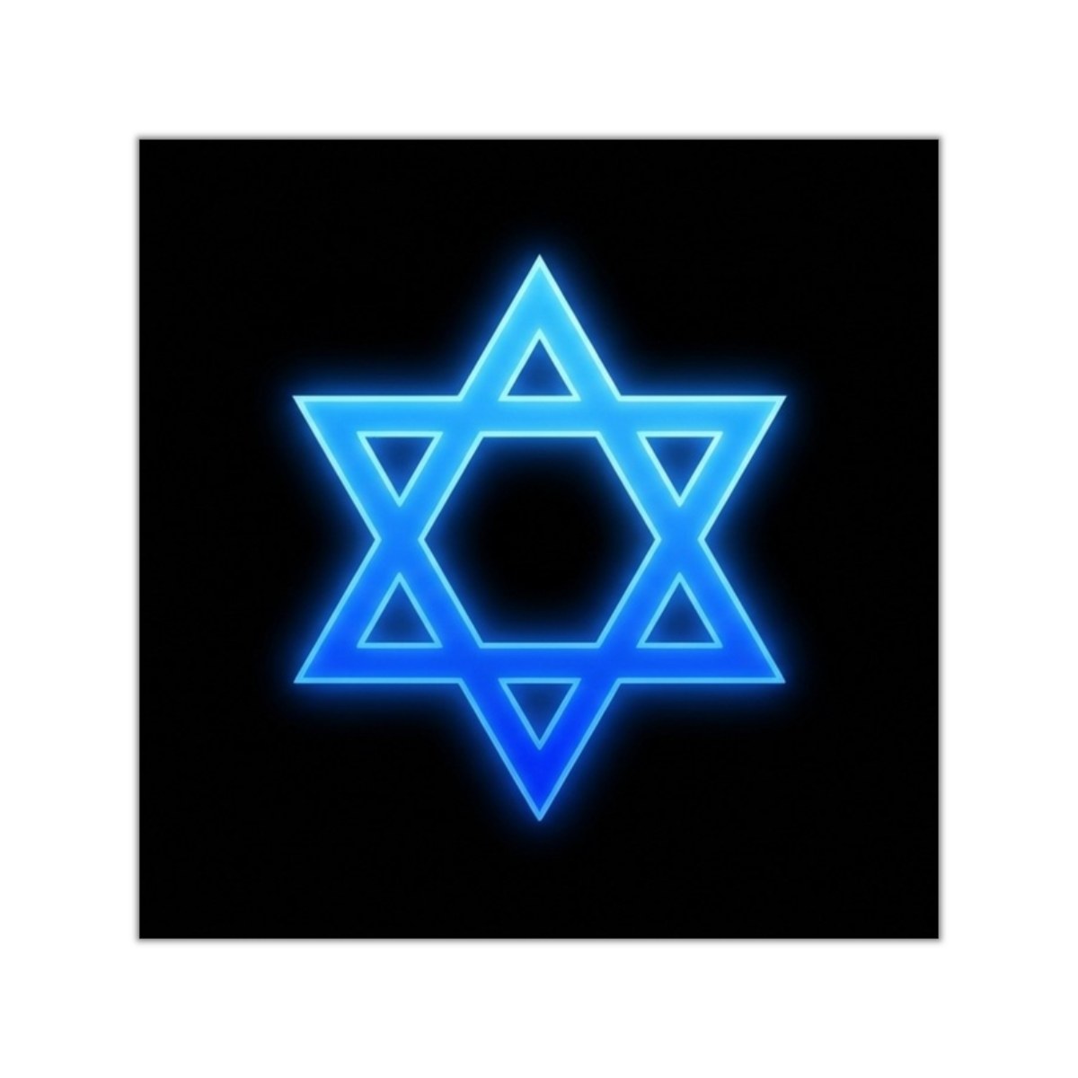Neon Star of David Square Vinyl Sticker, Blue Jewish Symbol Sticker