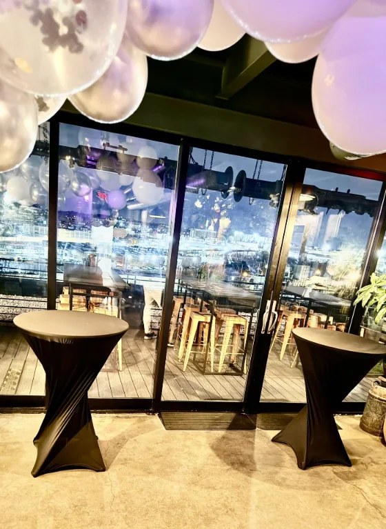 Cocktail table setup from Divine Party Rentals