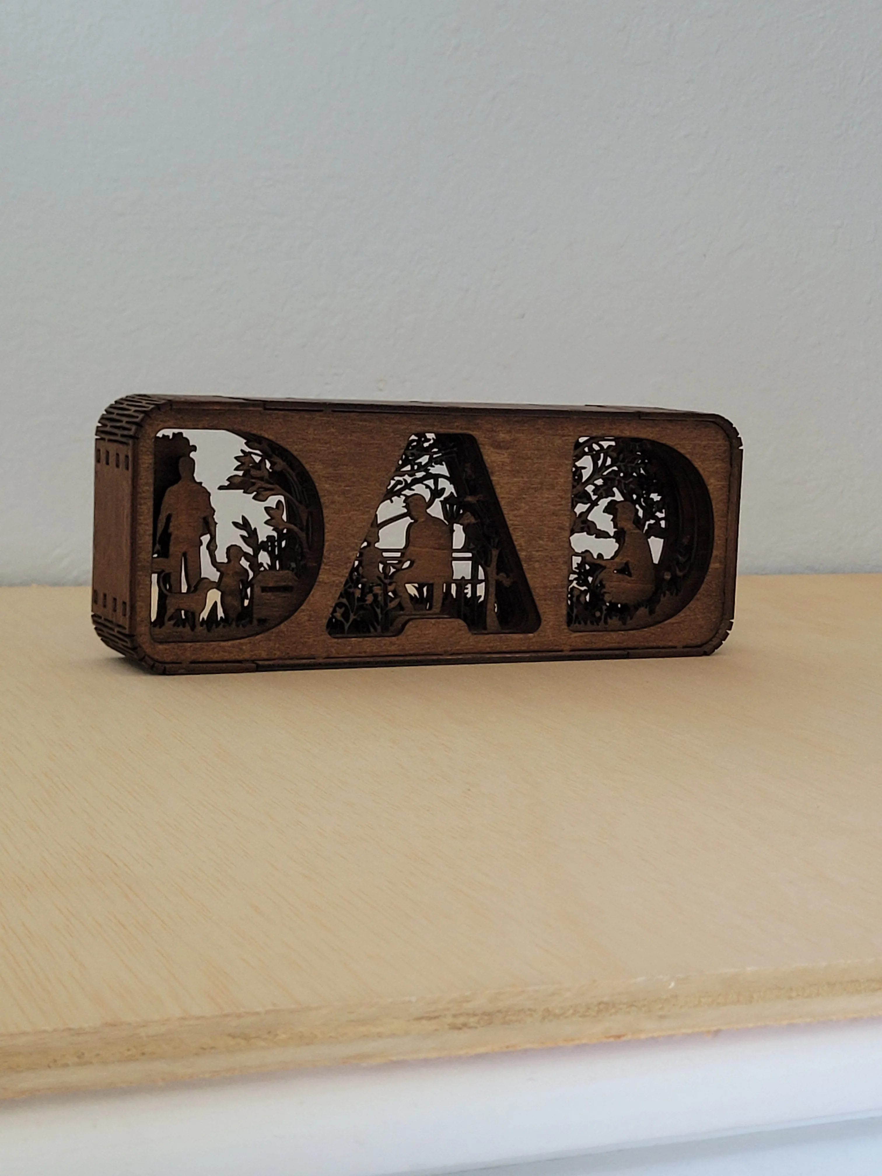 Layered handmade wood shadow box with a detailed forest scene