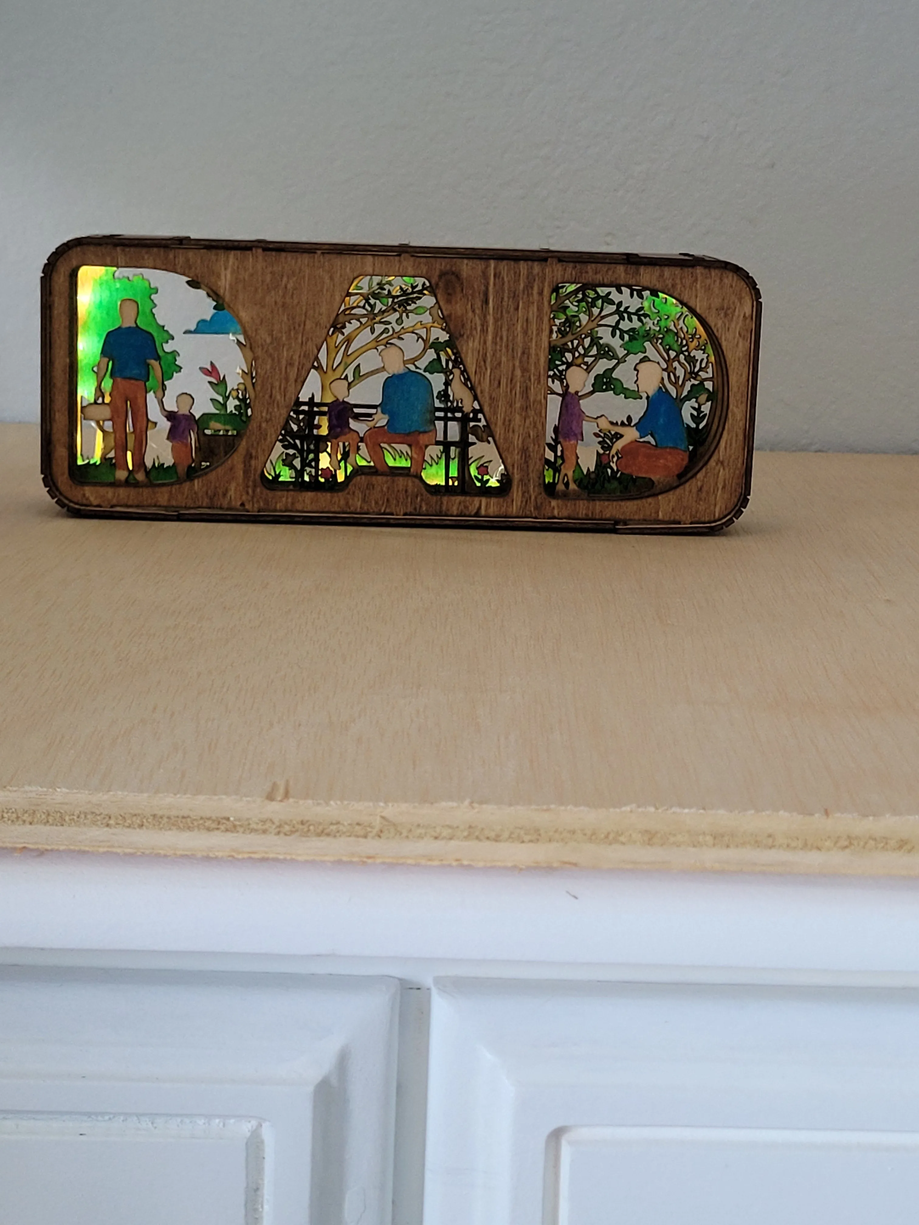 Handmade Dad Shadow Box with a warm wood finish for a personal space