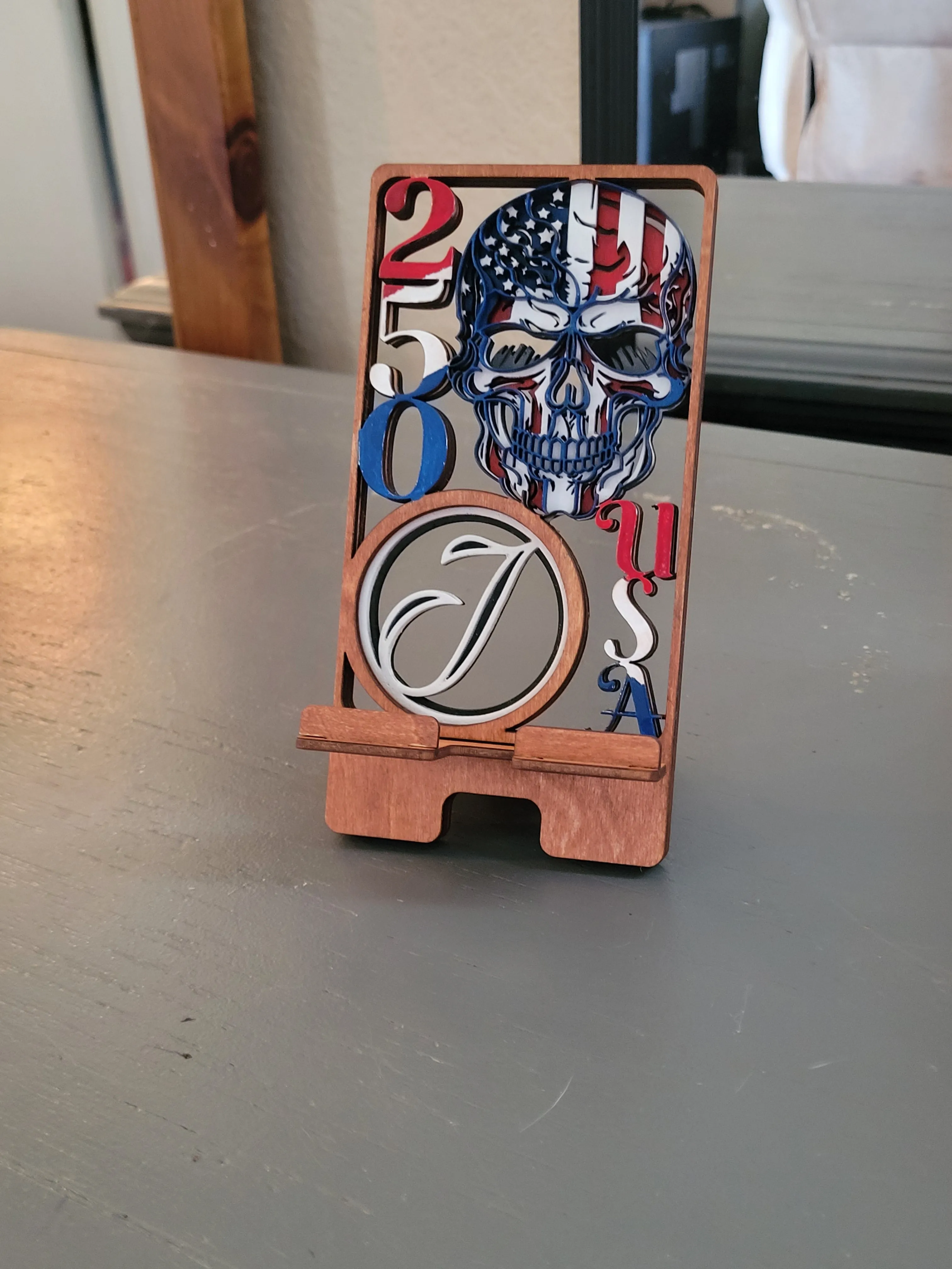 Handmade wood phone holder for a desk or nightstand