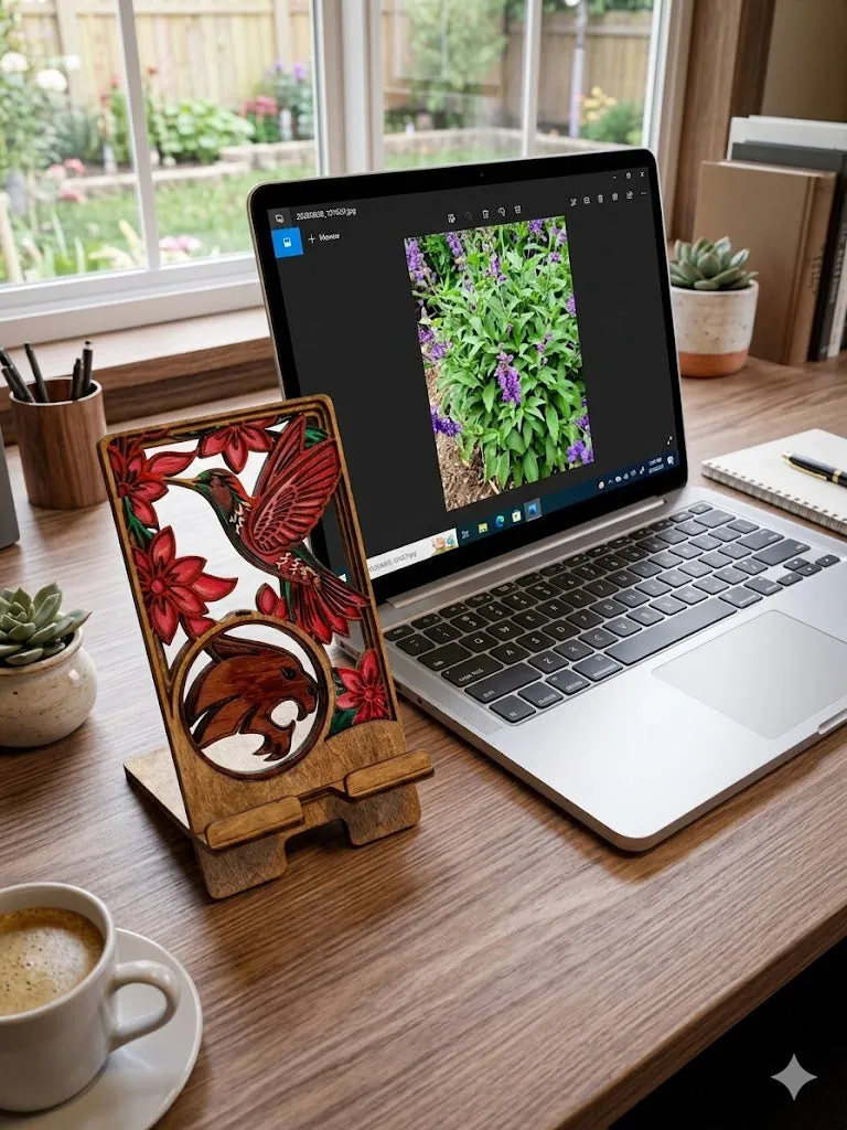 Handmade wood phone holder for a tidy everyday desk or bedside surface