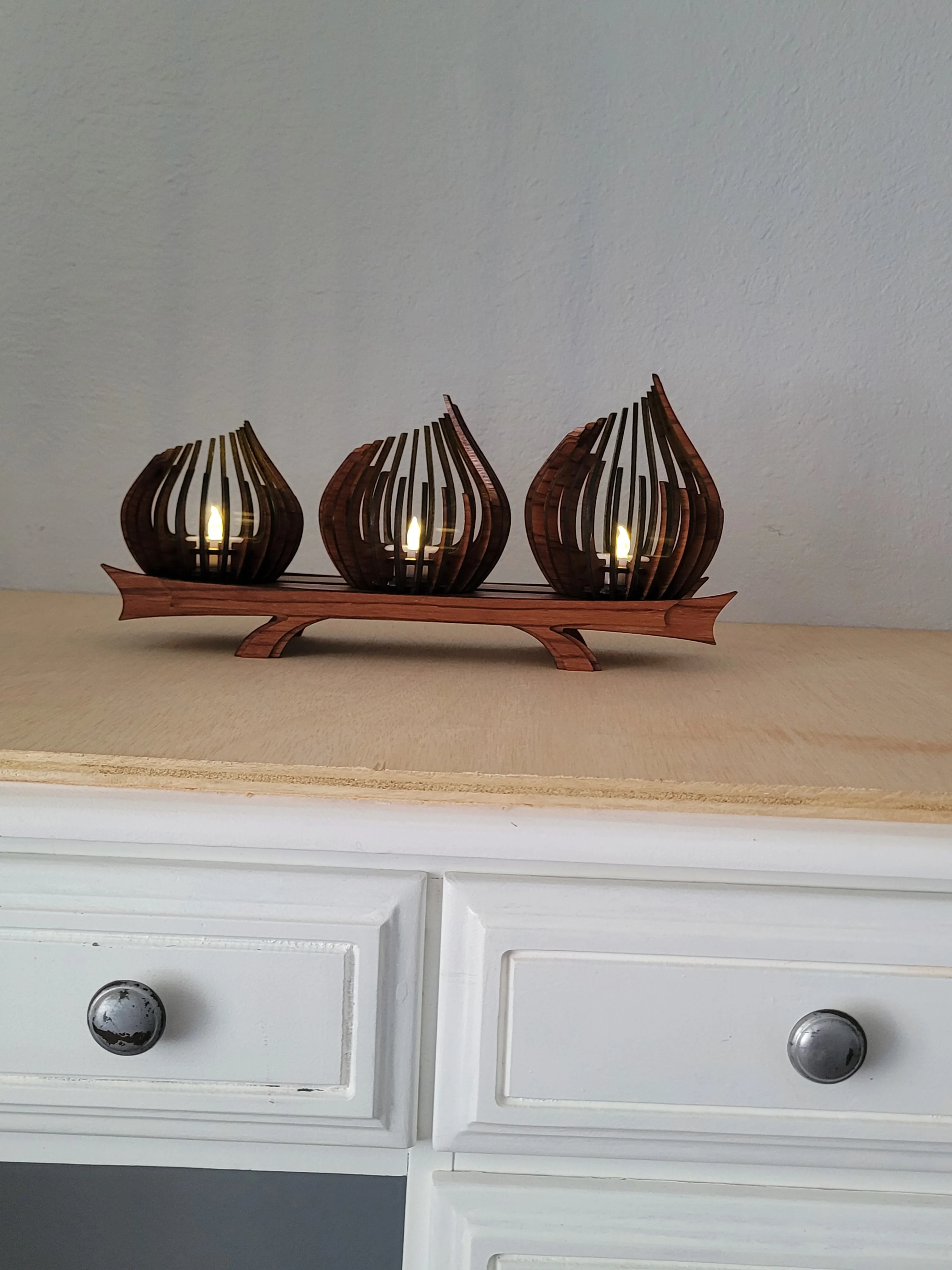 Hand-finished wood tea light candle holder from Yarbys Creations