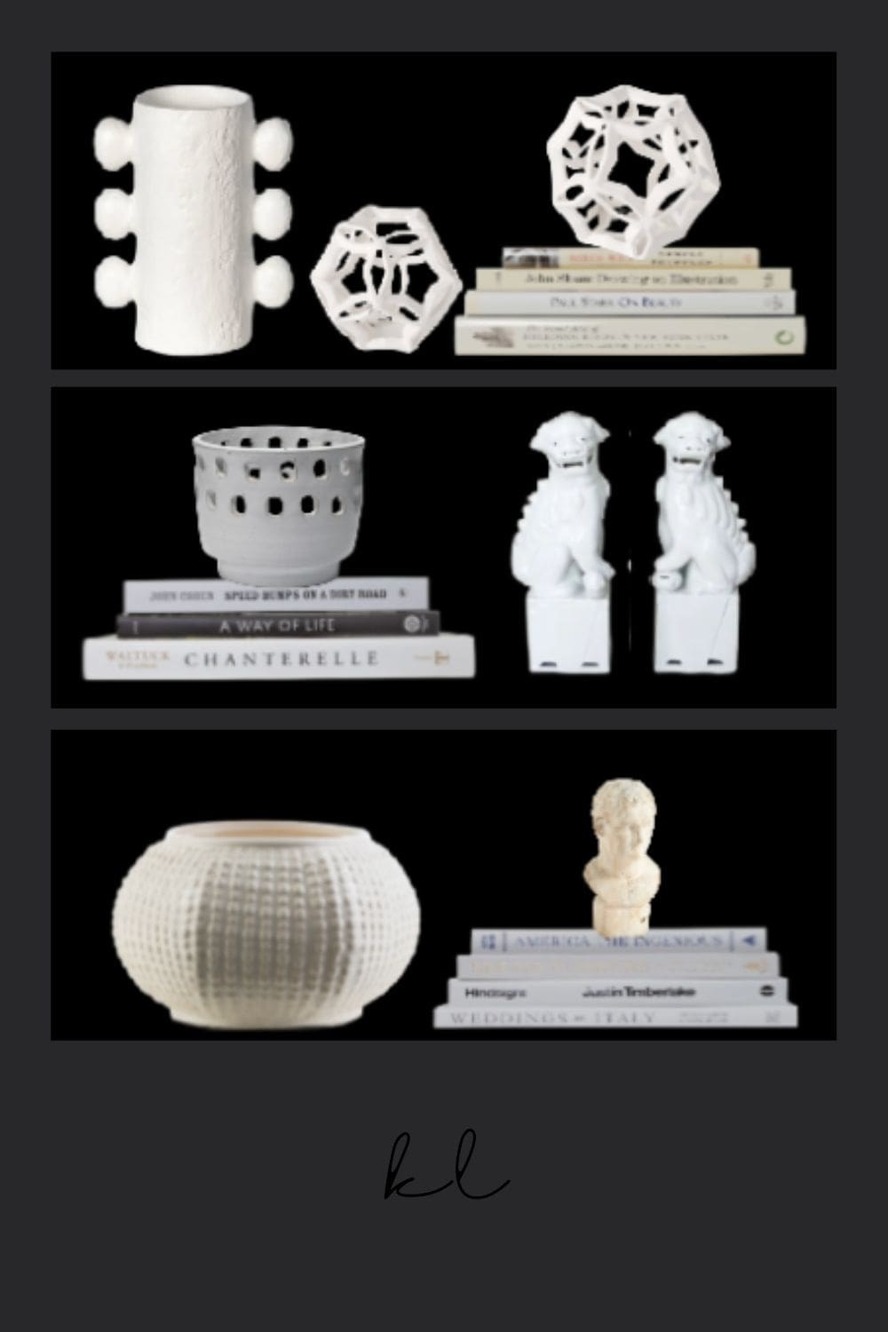 White and off-white bookshelf décor collection