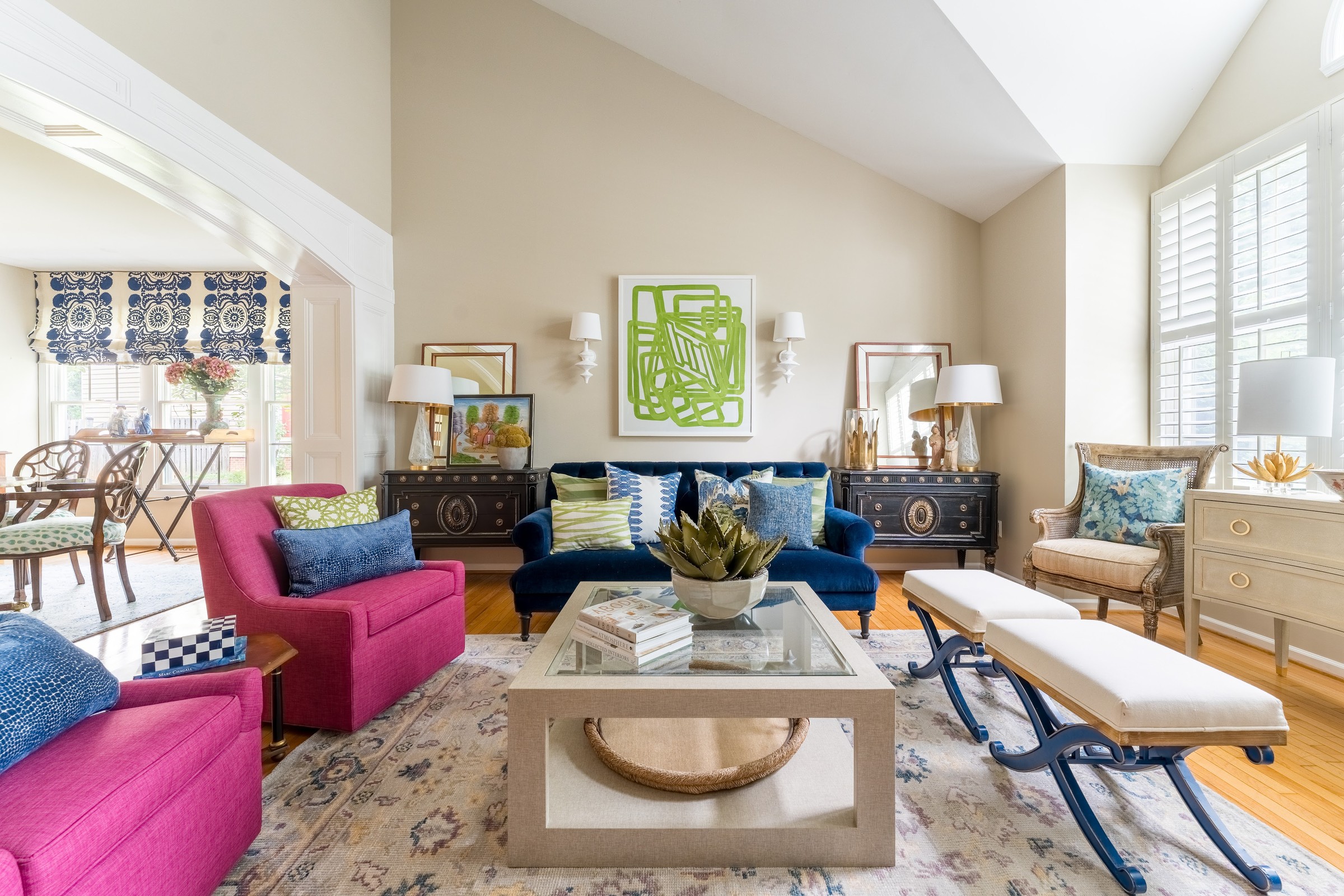 Colorful living room by Kerry Leikus Designs