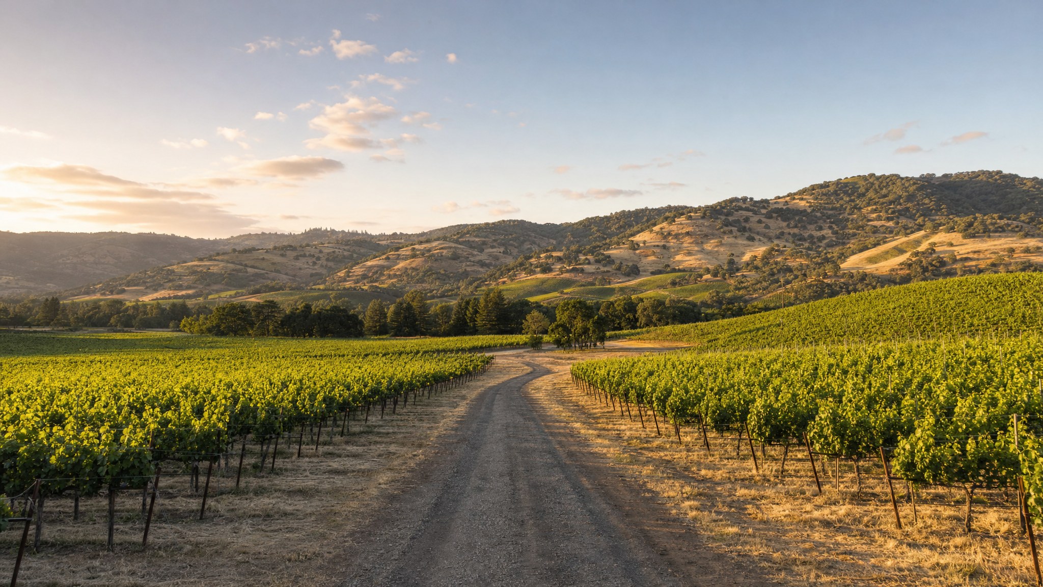 Vineyard road winding through Napa Valley