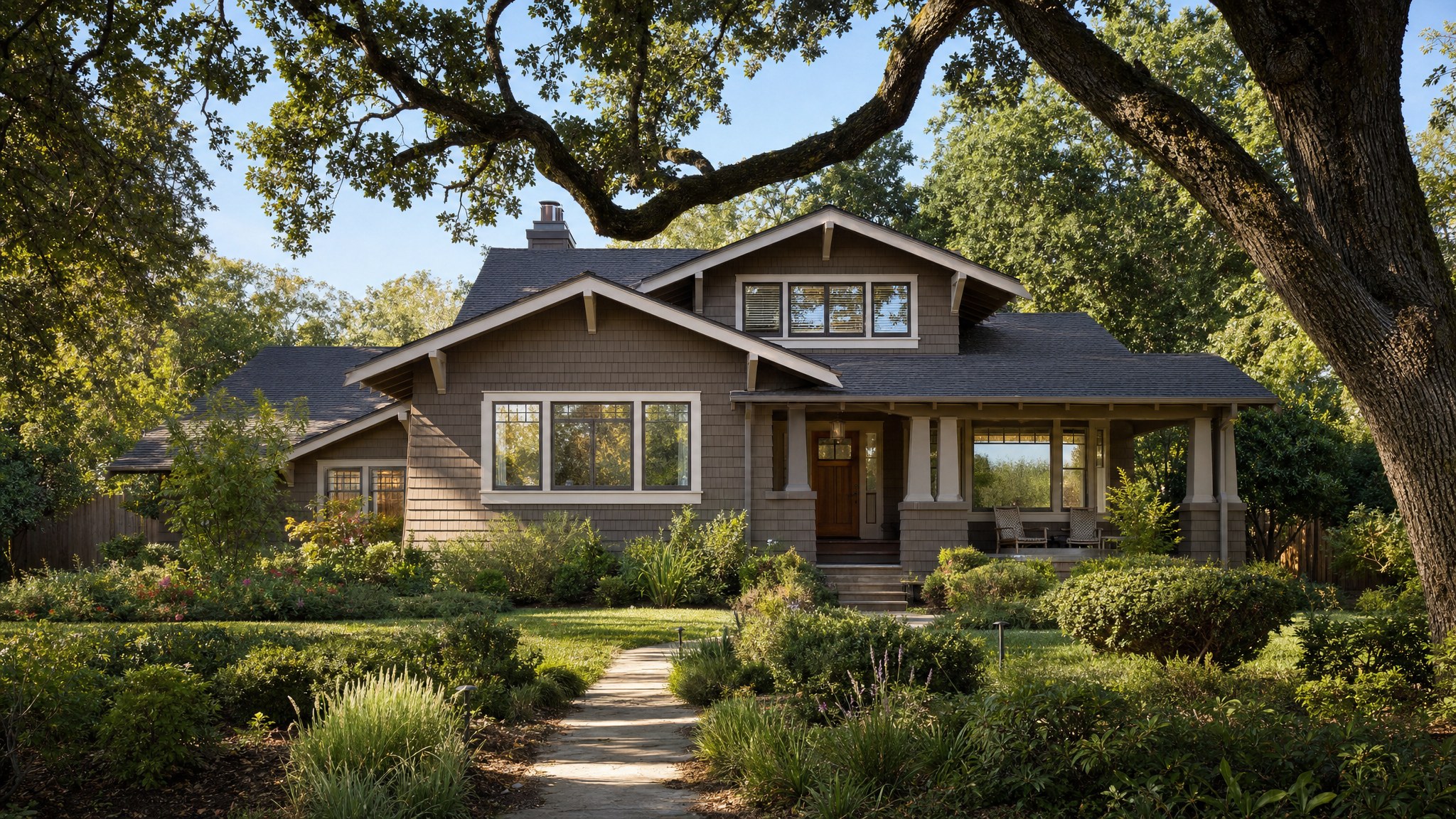 Sonoma County home beneath mature oak trees