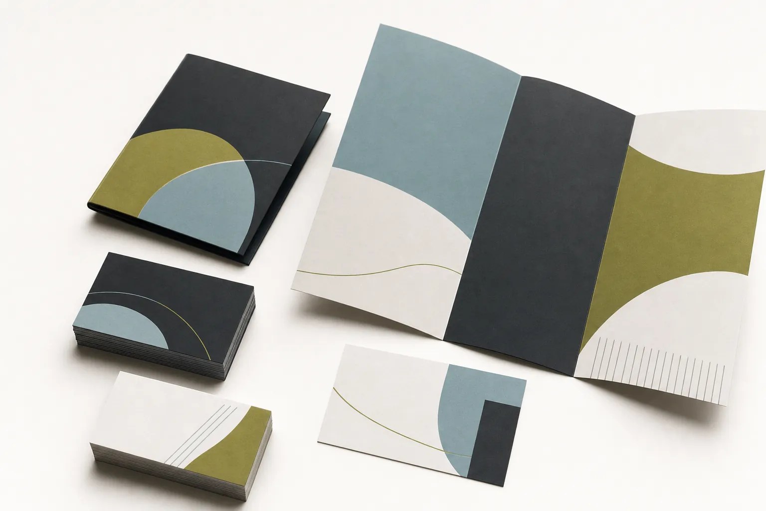 Finished business cards and printed marketing materials