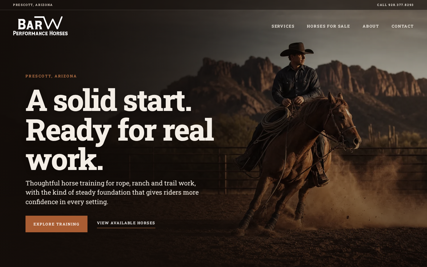 Bar W Performance Horses website homepage