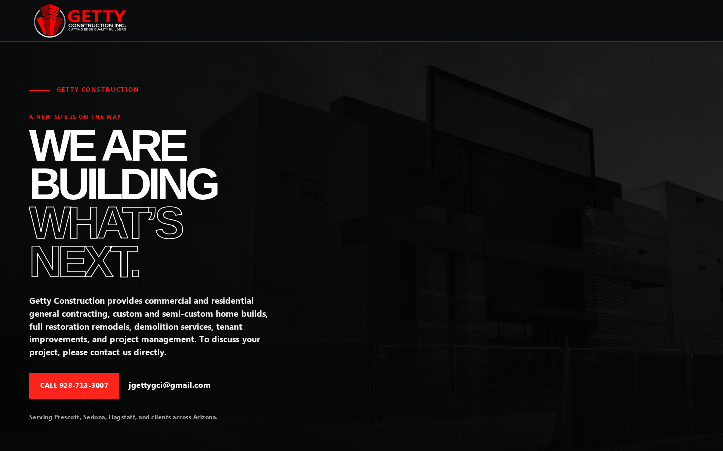 Getty Construction website homepage