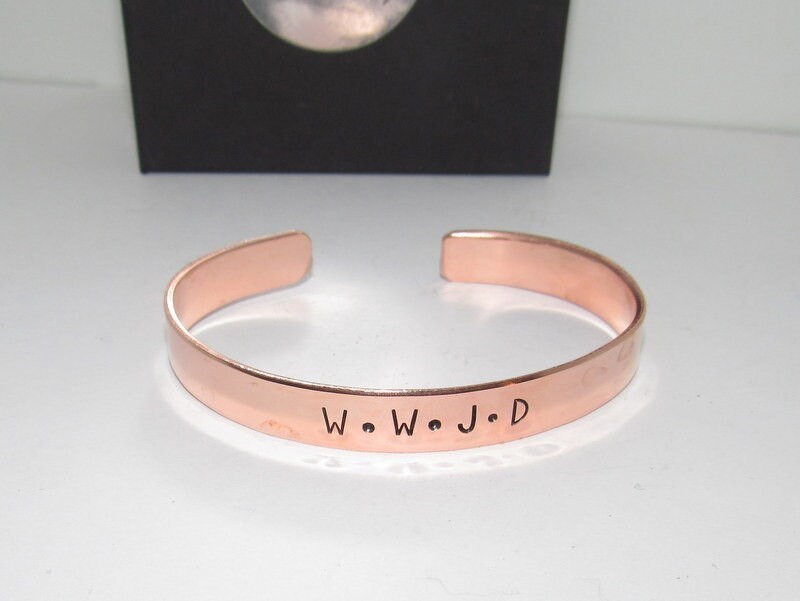 W.W.J.D copper cuff bracelet, what would Jesus do bracelet,custom personalized jewelry and gifts, personalized gifts for moms and friends,