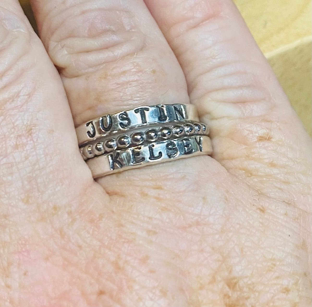 Sterling Silver hand stamped stacking name rings, Stacking Name Ring, Personalized Stackable Ring for Mom, Custom Hand Stamped Silver ring