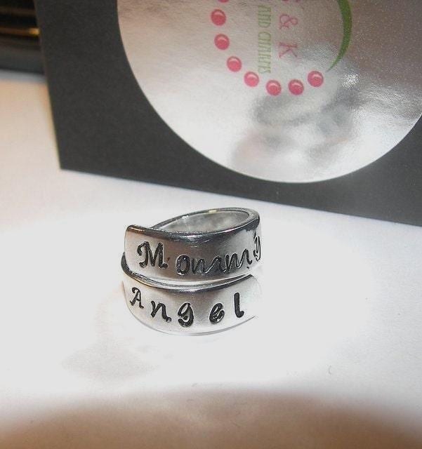 Sterling silver Mommy of a angel infant loss ring, kids names ring, Custom memorial wrap ring for mom, Angel baby ring, personalize jewelry