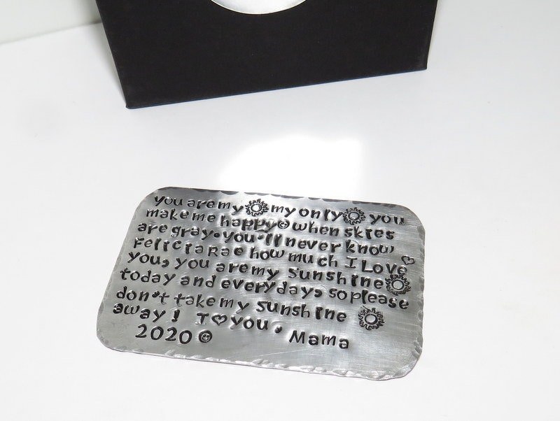 Personalized wallet card, gift for dad or step dad, custom Hand stamped Wallet card insert, fathers day gift ideas,