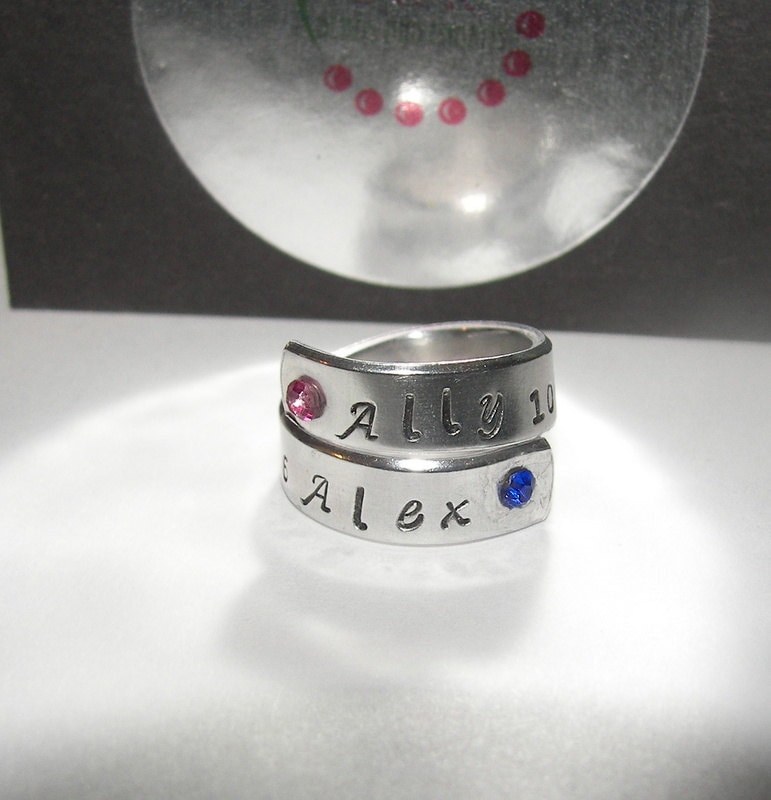 Mothers ring, Hand stamped jewelry, mothers jewelry , engraved jewelry, mothers necklace, kids names, wrap ring, mom ring, hand stamped ring