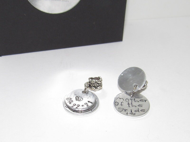 personalized Sterling mother of the bride/groom charm bracelet charm , custom european charm , personalzied hand stamped charm