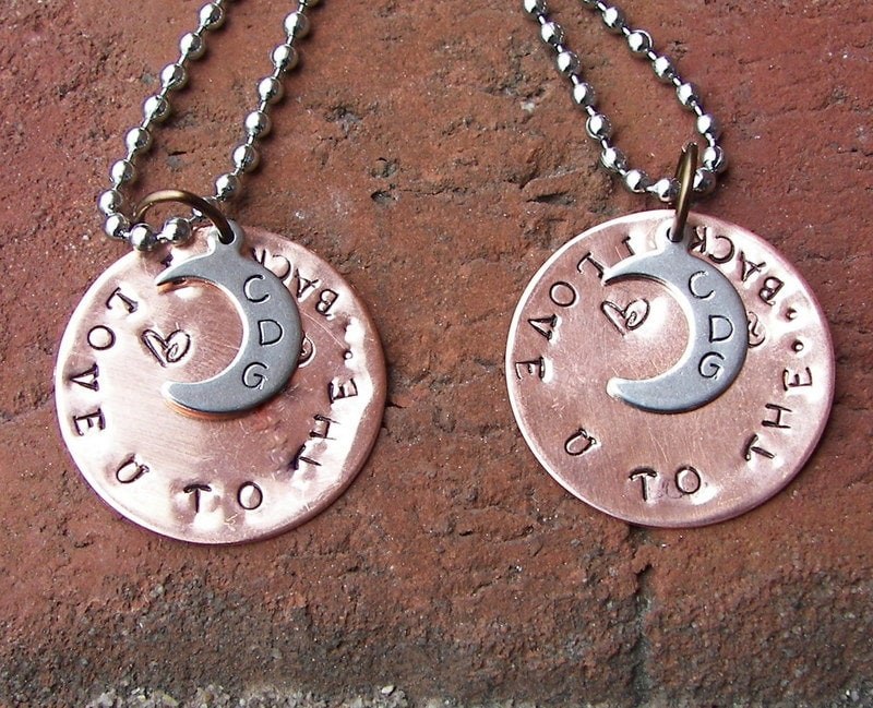 I love you to the moon and back, book quote necklace, personalized hand stamped jewelry, custom necklace, gift from mom or grandmother