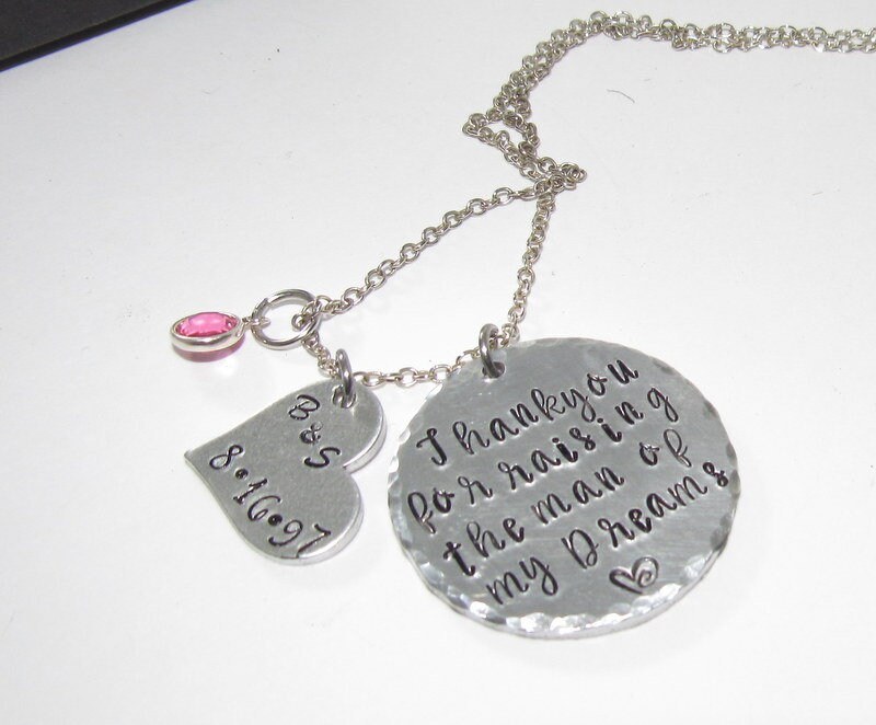 personalized Thank You for raising the man of my dreams Mother of the groom gift. Hand stamped personalized jewelry, mother in law gift