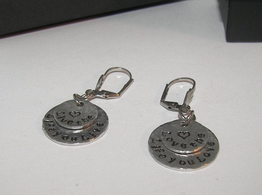 personalized Personalized Hand stamped earrings, customized earrings, design your own earrings, your wording stamped earrings