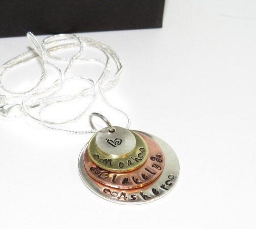 4 layer mom necklace, custom stamped, hand stamped, personalized jewelry, mothers necklace, kids names necklace, layer necklace,gift for mom