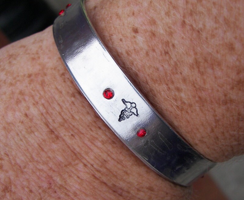 personalized Medical alert bracelet, custom personalized medical alert cuff bracelet, handstamped jewelry med alert