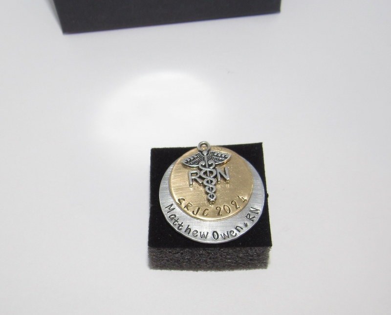Nursing graduation pin, Nurse pinning gift LPN or RN, Hand stamped personalized jewelry, Pinning ceremony pins handstamped jewelry