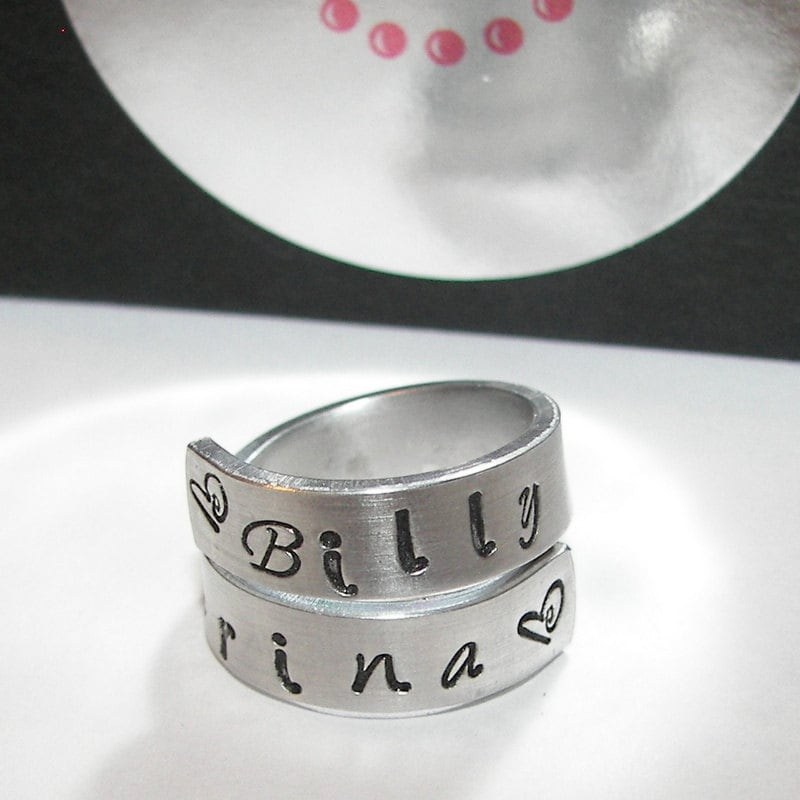 personalized mommy ring with kids names, custom hand stamped jewelry, Custom wrap name ring, personalized jewelry handstamped jewelry