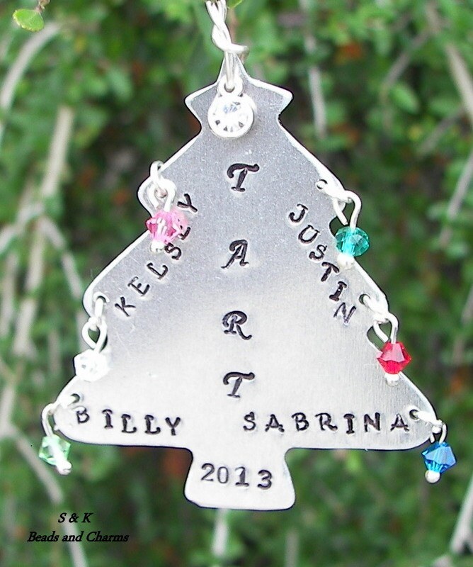 personalized Christmas ornament family tree, Hand stamped personalized ornaments, custom tree ornaments, gift for bff, Personal tree gifts