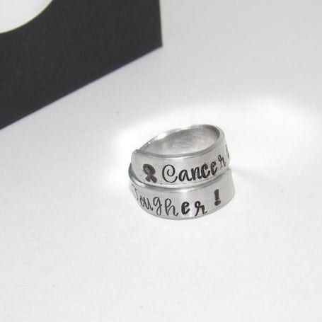 Cancer is tough but I am tougher wrap ring, Hand stamped jewelry for cancer awareness , cancer survior jewelry handstamped jewelry