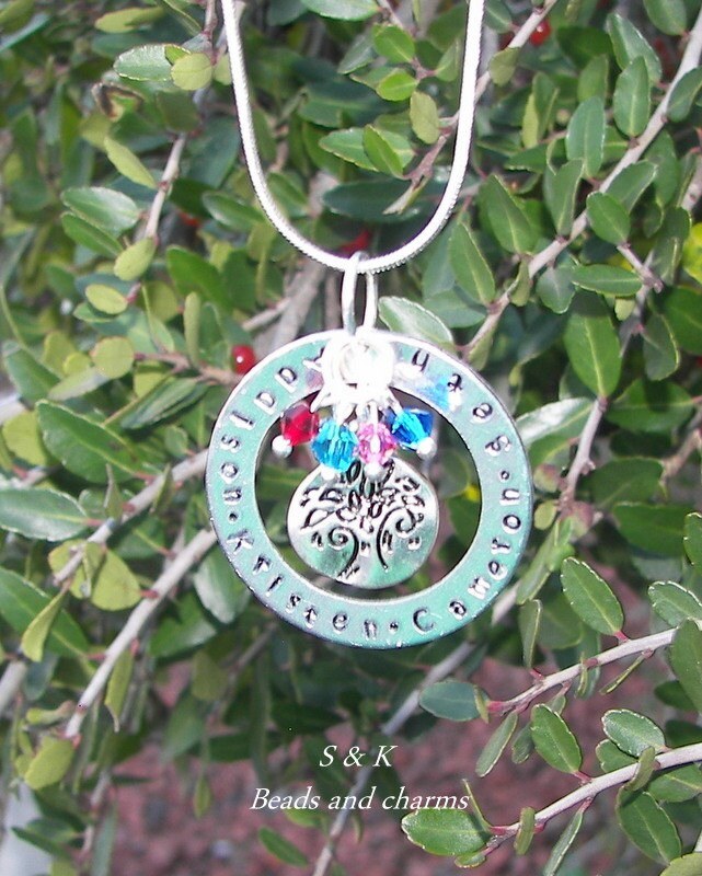 Mothers necklace with kids names, personalized jewelry for mom, custom hand stamped Mother's jewelry , anniversary gift for wife