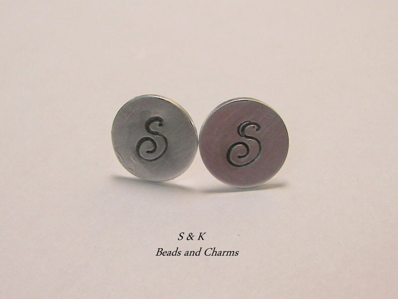 personalized initial earrings stud earrings, custom personalzed handstamped earrings, Monogram or name jewelry handstamped jewelry