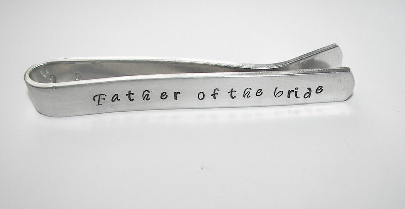 Father of the bride or groom tie clip wedding party gift, custom personalized hand stamped bridal party gifts, tie bar for grooms men