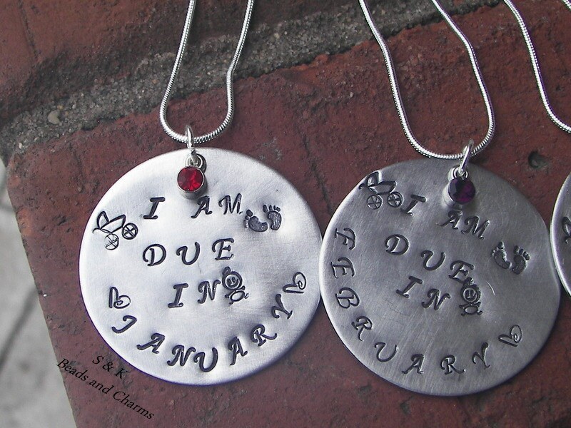 personalized I am due in mother to be necklace, custom personalized hand stamped jewelry , Necklace for mom to be handstamped jewelry