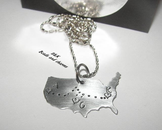 Hand stamped jewelry, personalized jewelry, custom jewelry, best friend jewelry, USA Charm, long distanced necklace, custom jewelry