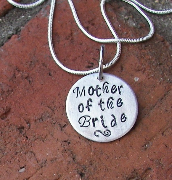 Mother of the Bride or groom necklace ,customized personlaized hand stamped jewelry , wedding gifts for moms handstamped jewelry