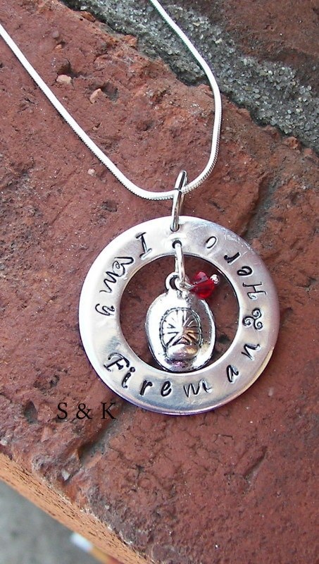 I love my fireman hero mommy necklace, personalized jewelry for Fire fighters wife , custom hand stamped jewelry handstamped jewelry