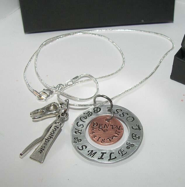 personalized Dental Assistant or dental hygienist necklace, custom personalized hand stamped necklace, graduation gift for dental school
