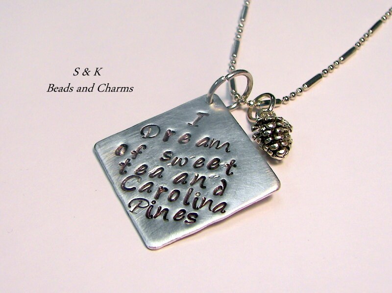 personalized Sweet tea and Carolina pines, Hand stamped mommy jewelry, personalized jewelry , NC jewelry handstamped jewelry