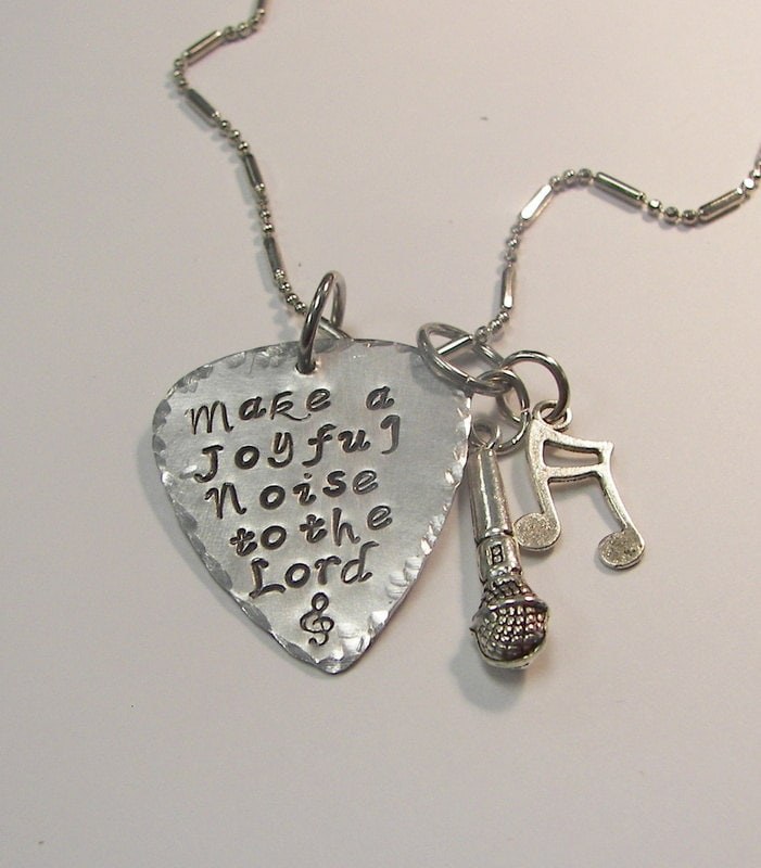 personalized Make a joyful noise to the lord, Custom personalized Hand stamped jewelry, musical themed necklace handstamped jewelry