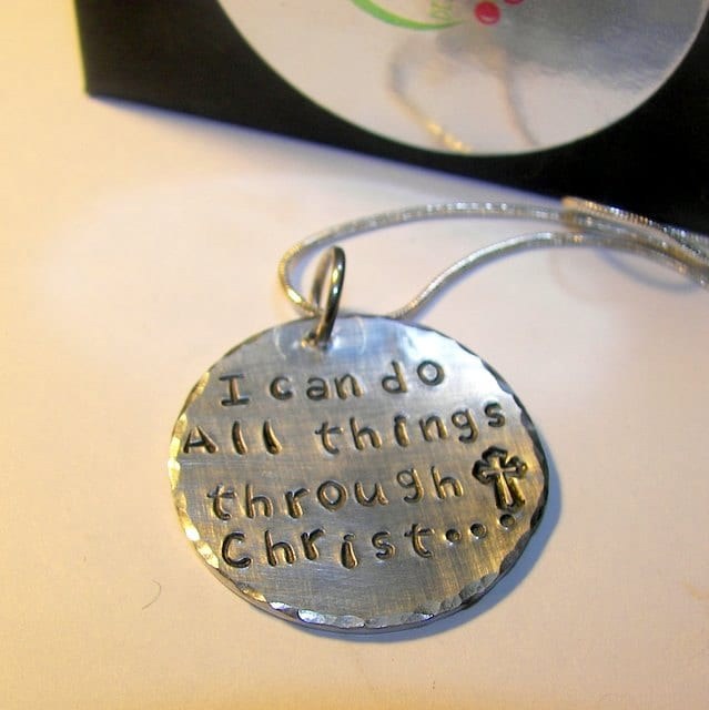 personalized I can do all thing through Christ, Hand stamped jewelry, personalized jewelry, religious jewelry, custom jewelry, gift for her