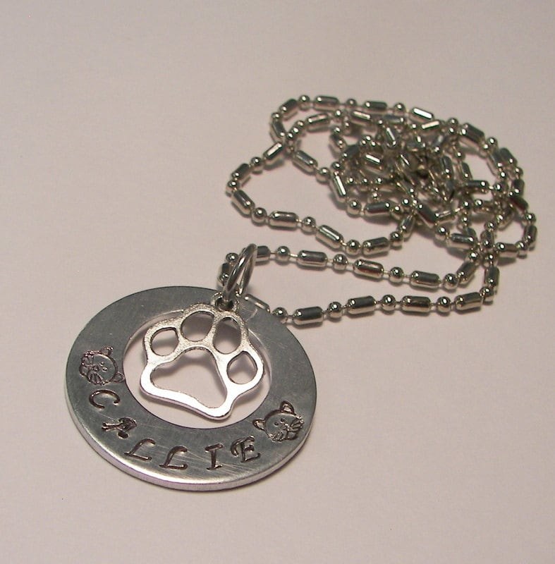 personalized Pet mom necklace, custom personalized hand stamped jewelry , animal lover necklace handstamped jewelry
